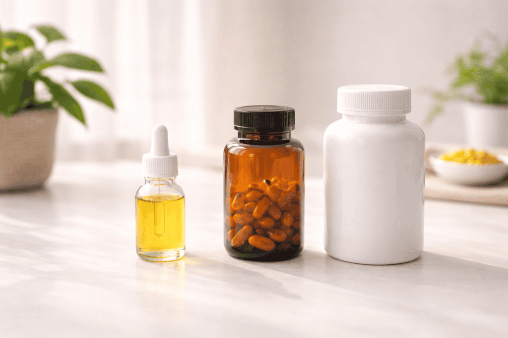 Fertility supplement guide showing step by step supplement bottles